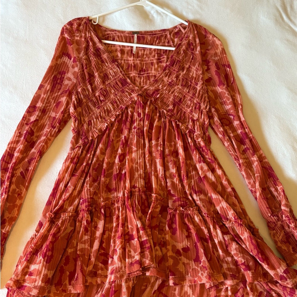 Free People Red and Pink Textured Top